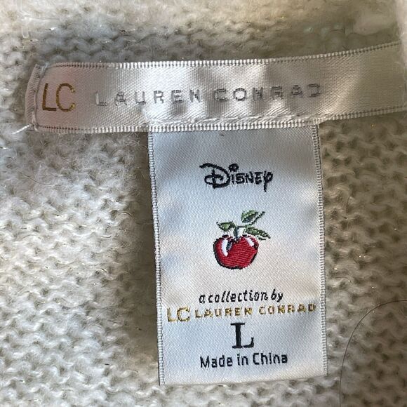 Lauren Conrad Disney Sweater Womens Large Sequin Snow White Cream‎ Bow - Picture 5 of 12